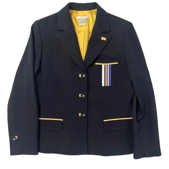 Austin Reed USA Womens 10 Petite Navy Wool Blazer Jacket Preppy Prep School Boy - Picture 1 of 16